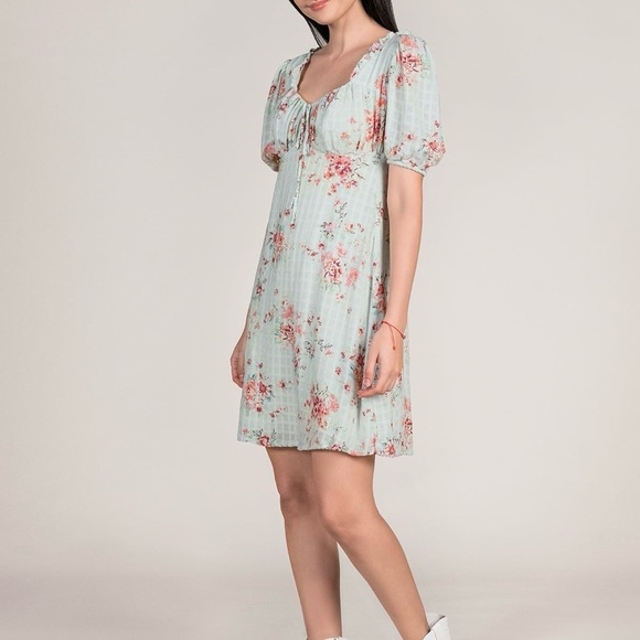 Hint of Mint Floral Plaid Babydoll Dress Large Fairy Y2K Style NWT - Picture 1 of 11